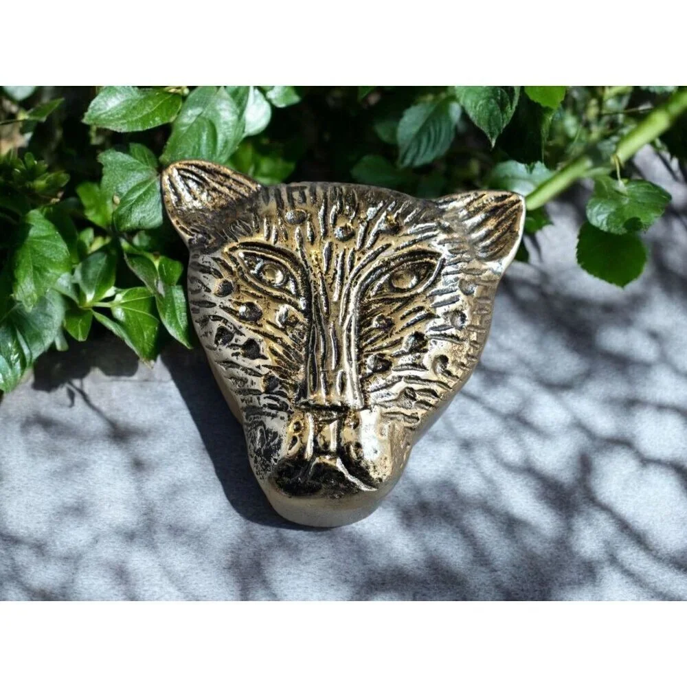 New Metal Jungle Gold Cheetah Tiger Face Head Storage Jewelry Trinket Box Decor